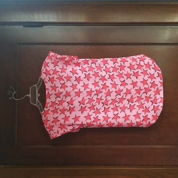 NWOT Express Silky Zip Front Gramercy Tee Pink and Red Stars, XS - Picture 2 of 3